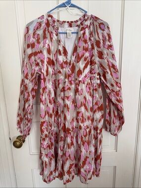 Jessica Simpson Pink & Rust Abstract Cotton Top